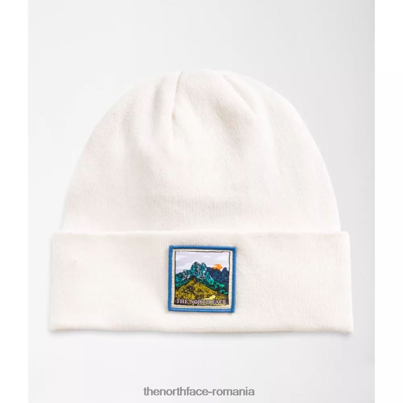 N4P80J3908 alb The North Face beanie brodata peisaj